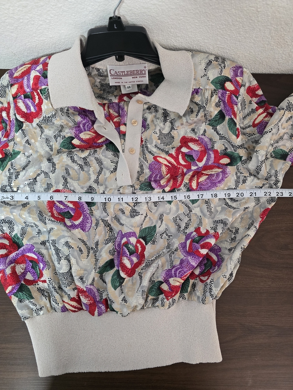 NWT Vintage 80s Castleberry Floral Knit Polo Blouse Size 14 Made in USA Deadstoc - Picture 11 of 11